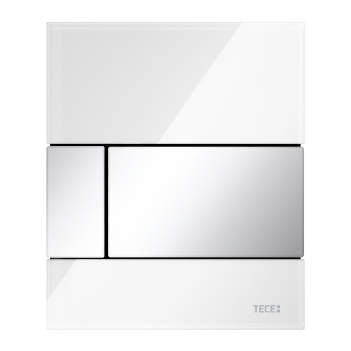 Стеклянная панель смыва для писсуара TECEsquare, стекло белое, клавиши хром глянцевый