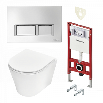 TECE K955201WCK Инсталляция TECEspring в комплекте с хромированной пластиковой панелью (кнопкой) смыва TECEspring V и унитазом TECEspring K