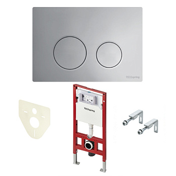 TECE S401111 Инсталляция в комплекте с пластиковой панелью (кнопкой) смыва TECEspring LT, хром глянцевый и застенным модулем TECEspring для подвесного унитаза