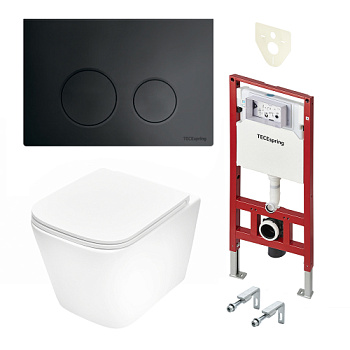 TECE K401115WCS Инсталляция TECEspring в комплекте с черной матовой пластиковой панелью (кнопкой) смыва TECEspring LT и унитазом TECEspring S