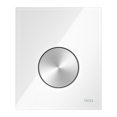 Стеклянная панель (кнопка) смыва для писсуара TECEloop, стекло белое, клавиша нержавеющая сталь сатин, покрытие против отпечатков пальцев, 9242661