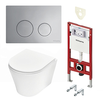 TECE K401111WCK Инсталляция TECEspring в комплекте с пластиковой панелью (кнопкой) смыва TECEspring LT, хром глянцевый и компакт-унитазом TECEspring K