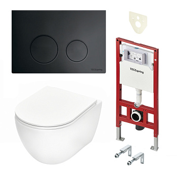 TECE K401115WCR Инсталляция TECEspring в комплекте с черной матовой пластиковой панелью (кнопкой) смыва TECEspring LT и унитазом TECEspring R