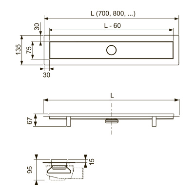 ТЕСЕ 15103099 Комплект TECElinus для монтажа дренажного канала с основой для плитки “tile” и панелью “steel” 2 в 1, 900 мм