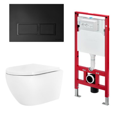 Комплект TECEspring base с панелью V, черный матовый, и унитазом TECEspring Model R 2.0 K401204WCR2
