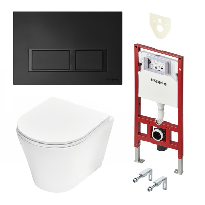 TECE K401204WCK Инсталляция TECEspring в комплекте с черной матовой пластиковой панелью (кнопкой) смыва TECEspring V и компакт-унитазом TECEspring K