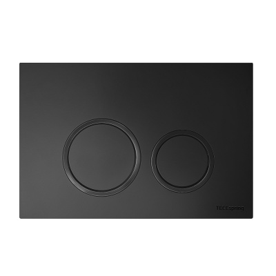 Безободковый унитаз TECEspring R, черная матовая пластиковая панель смыва TECEspring R и инсталляция TECEspring