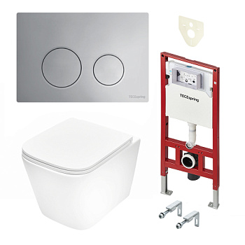 TECE K401111WCS Инсталляция TECEspring в комплекте с пластиковой панелью (кнопкой) смыва TECEspring LT, хром глянцевый и унитазом TECEspring S